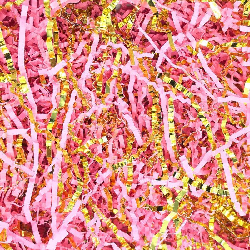 Amsthow Crinkle Paper Filler Gold and Pink Shredded Stuffing 1/2 LB Gift Basket Box Wrap Cut Raffia Grass for Easter Decoration Wedding - Image 1